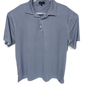 Rafter C TEXAS STATE LOGO ALL OVER PRINT FLAG Mens Large Golf Polo Shirt Blue